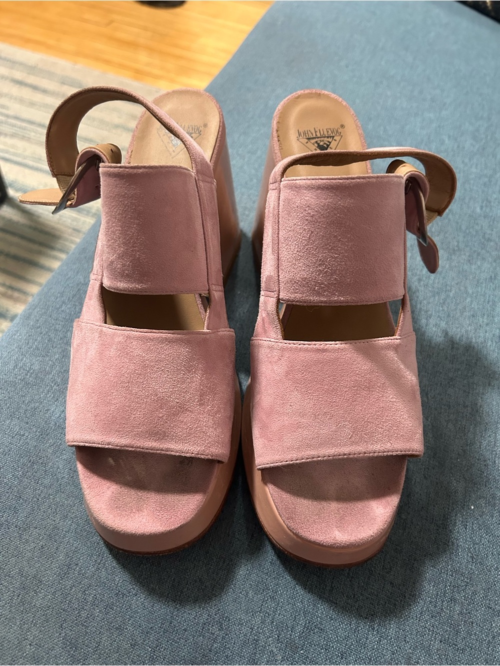 John Fluevog Pink Suede Platform Wedges
